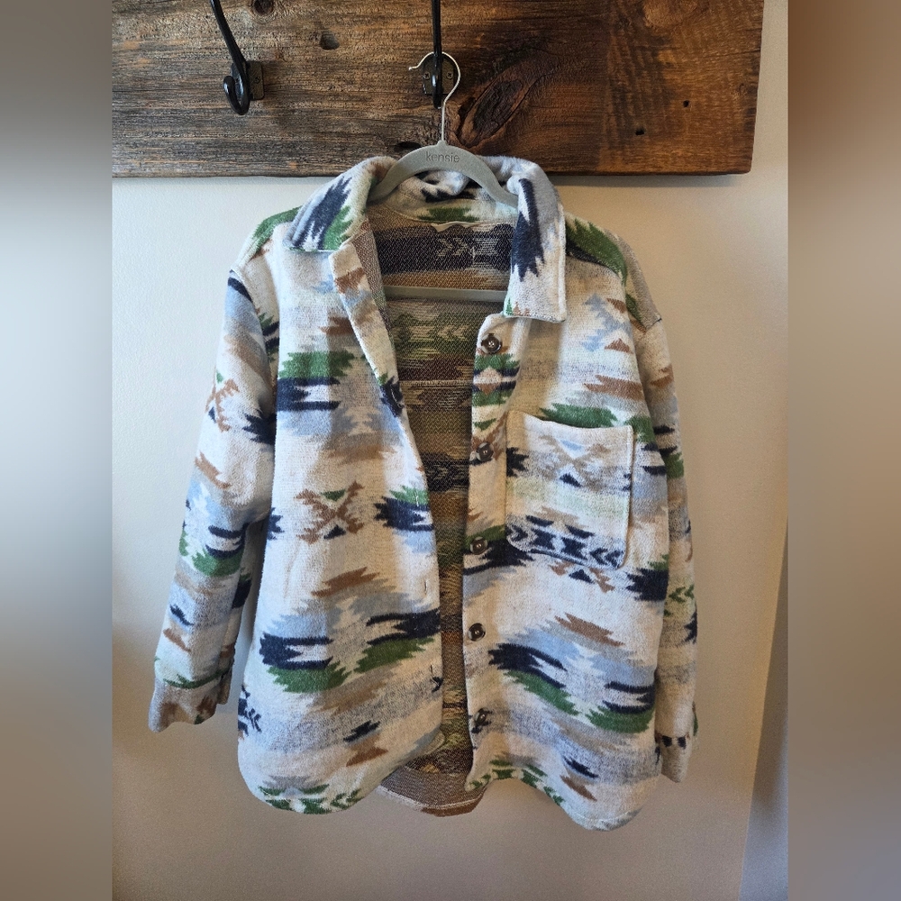 Geometric Oversized Aztec Wool Blend Shacket
